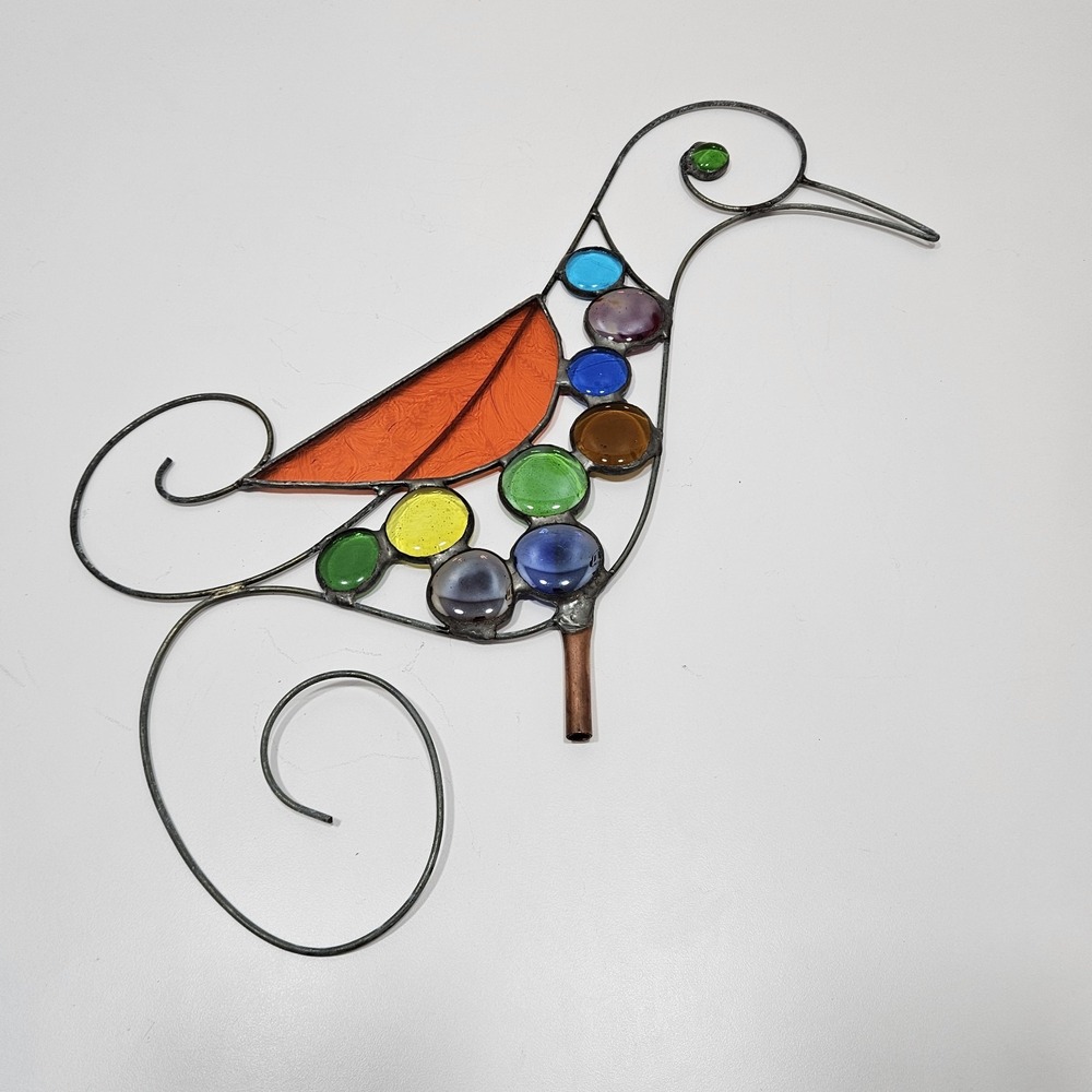 Diane Markin Garden Hummingbird Stake Topper Handcrafted Metal Glass Art